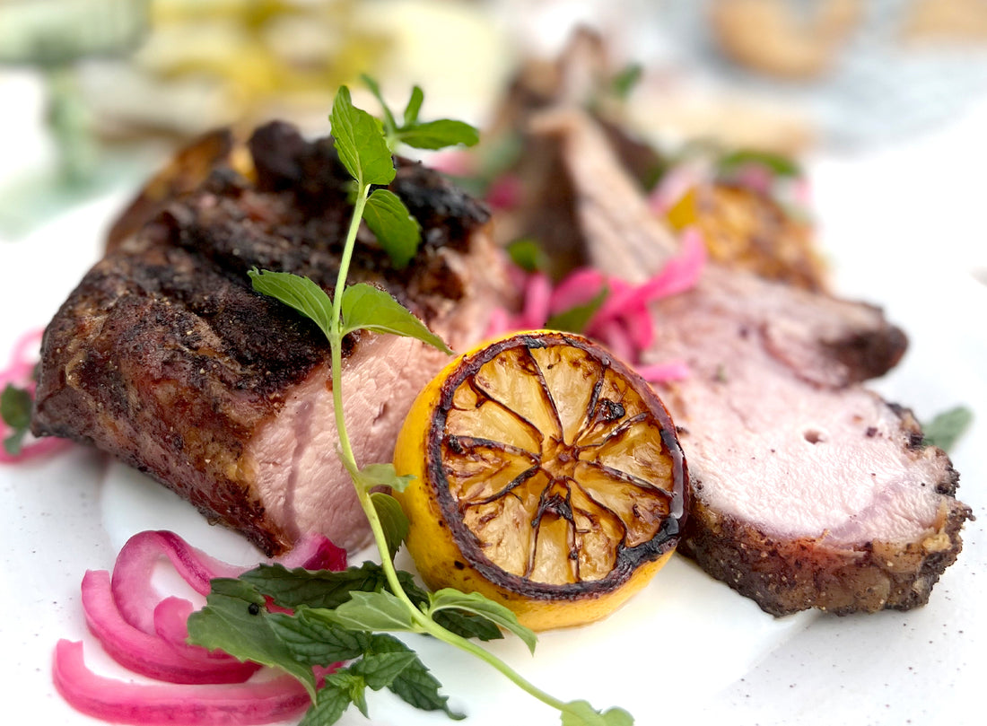 Roasted 4-Bone Ribeye Rack with Pickled Onions & Yogurt
