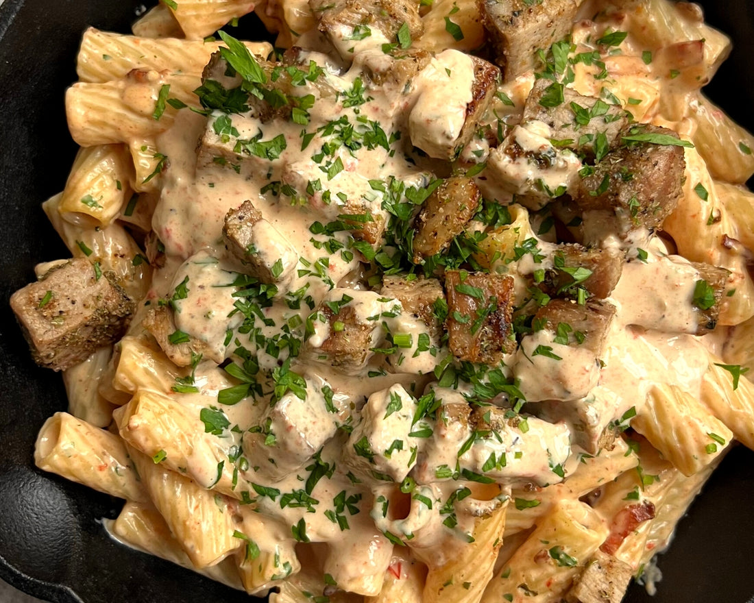 Smoky Ibérico Loin Roast Pasta with Bacon creamy sauce