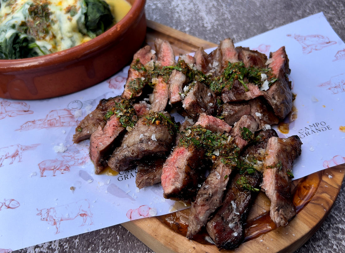 Grilled Ibérico Flank Steak with Creamy Spinach