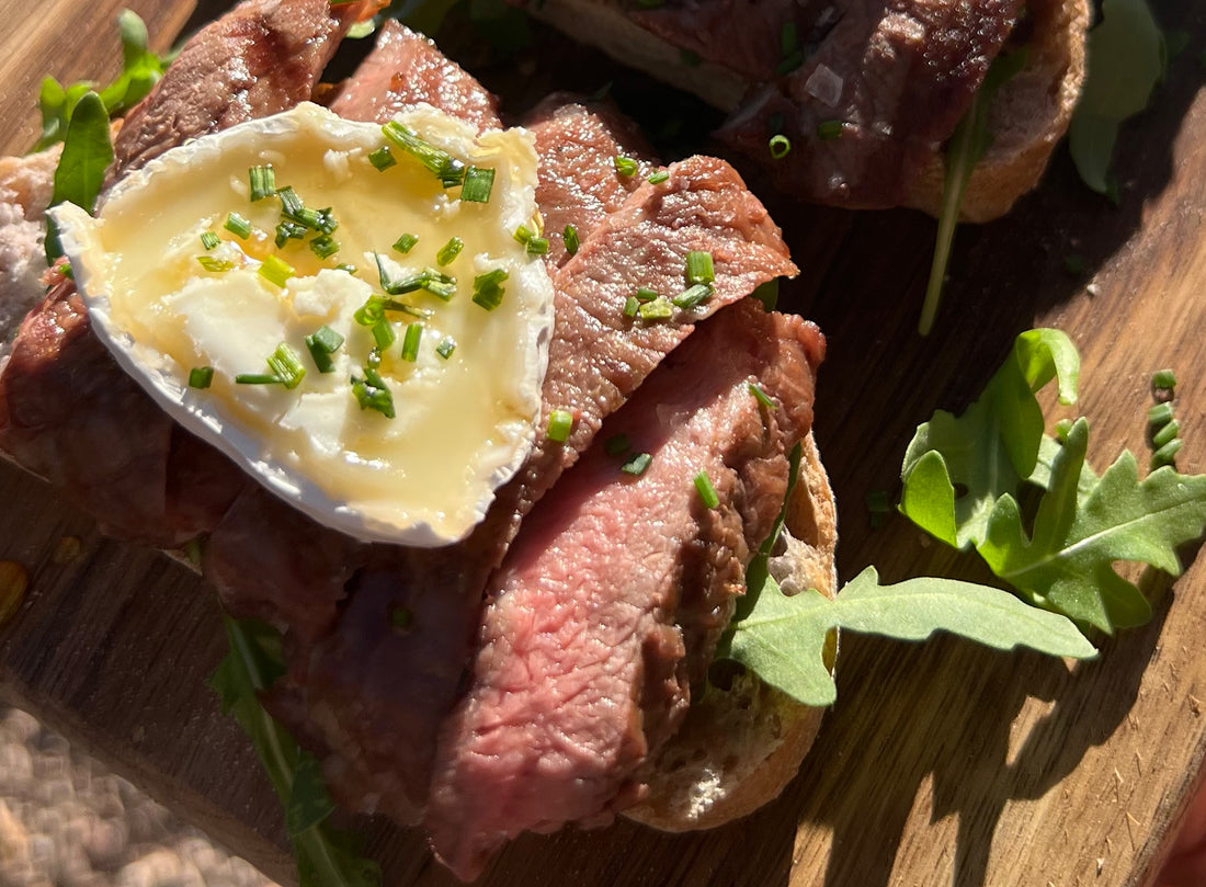 Ibérico Denver "Presa" Steak Montaditos with Goat Cheese & Honey
