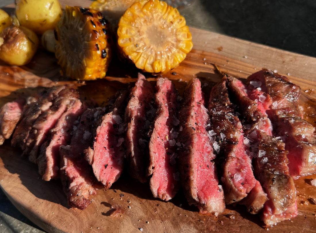 Sous Vided Ibérico Pluma Steak with Grilled Potatoes & Corn