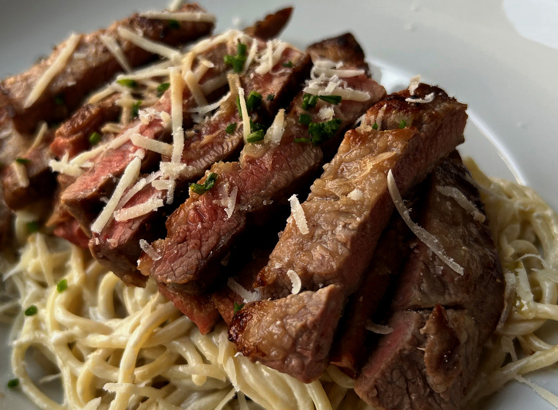Cheesy Skilled Ibérico Skirt Steak Pasta