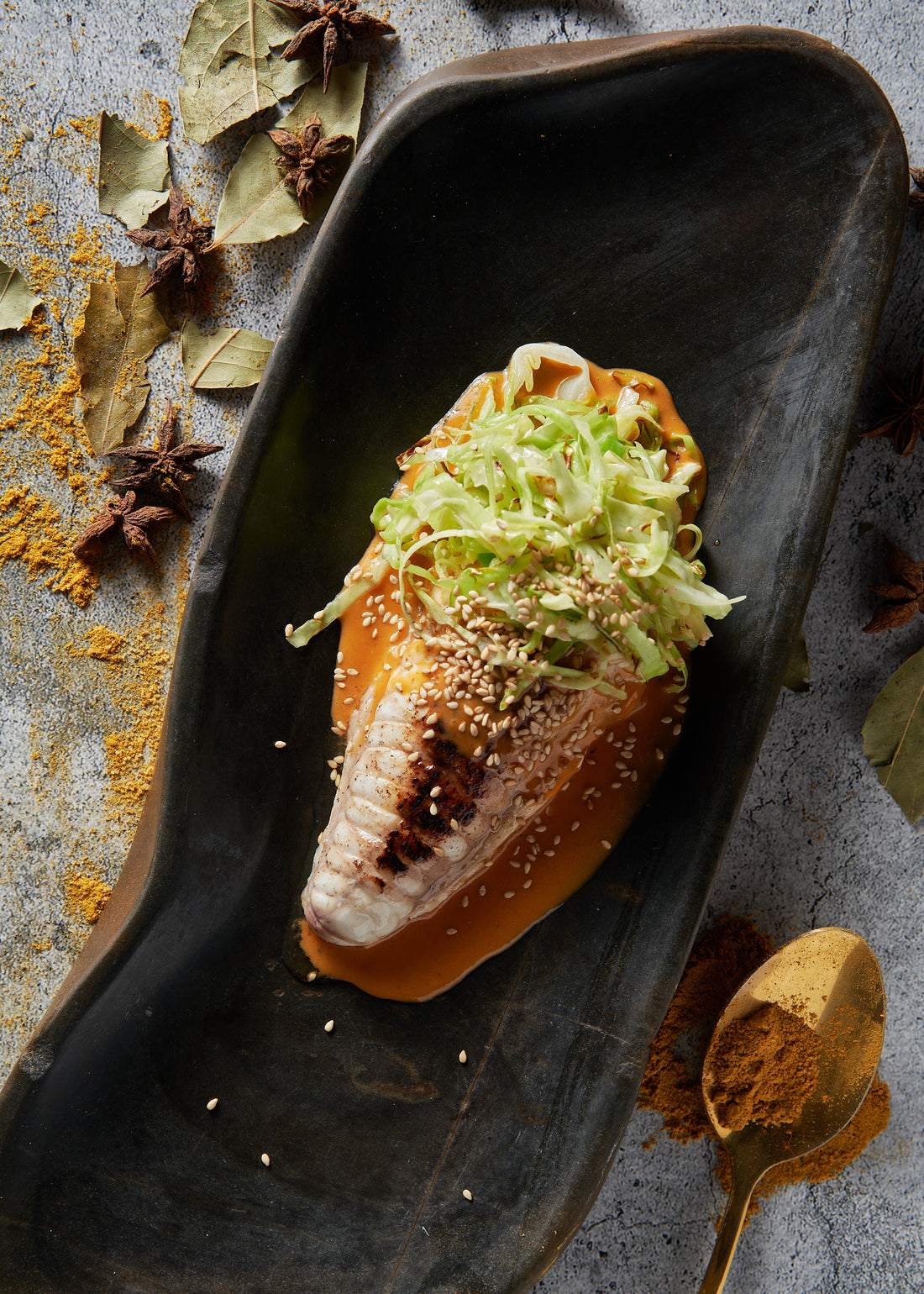 Monkfish with Red Curry and Cabbage