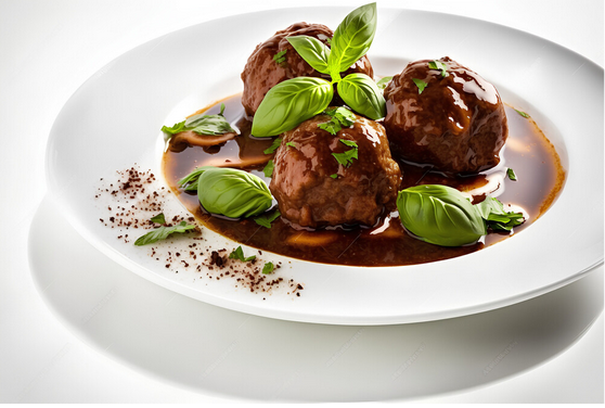 Cuttlefish meatballs in ink sauce