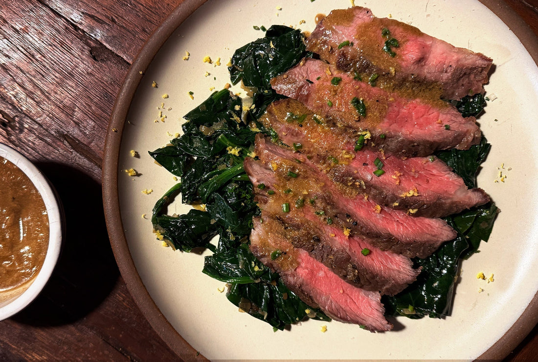 Low-Carb Ibérico Abanico with Spinach & Dijon Jus