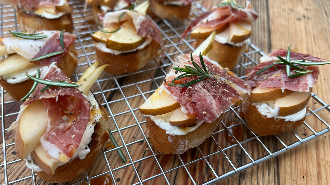 Chili Hot Honey Pear & Ibérico Ham Montaditos