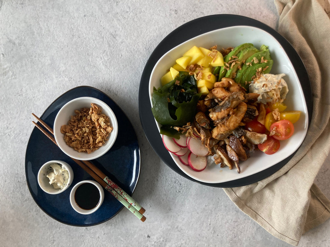 Flambéed Lubina Poke