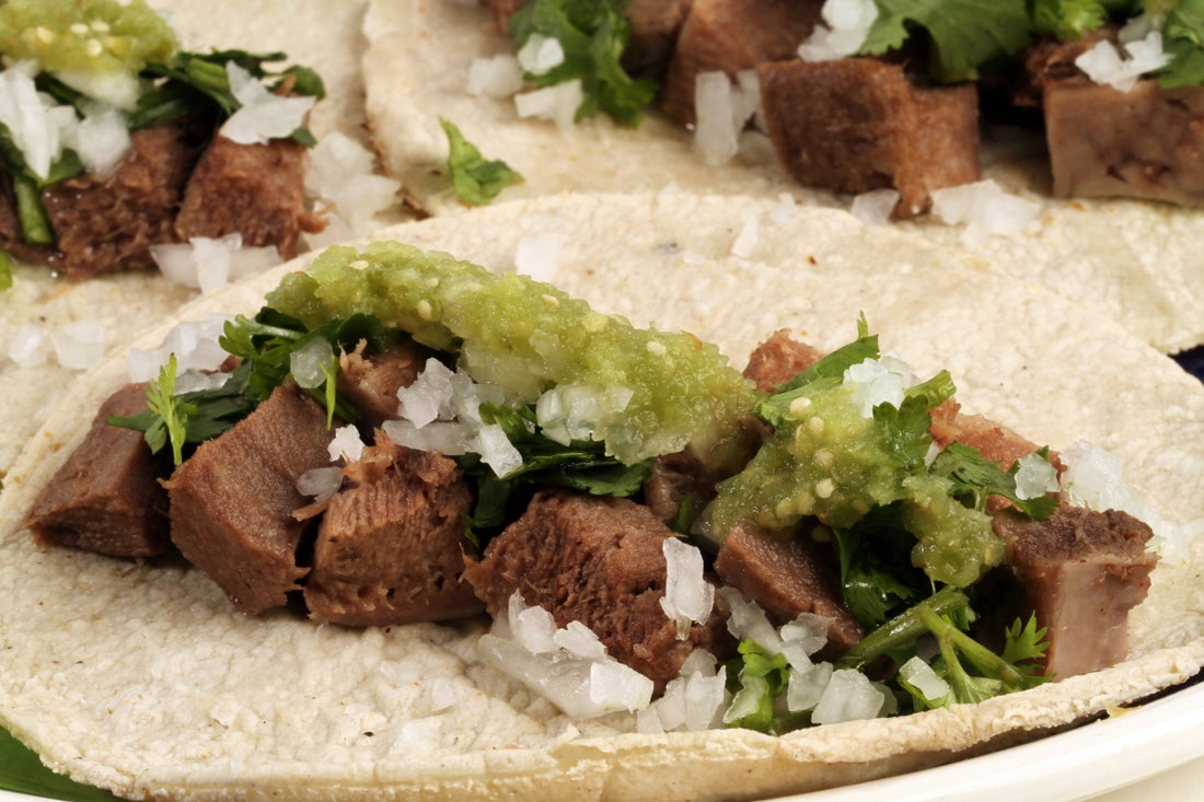 Veal tongue tacos with green sauce