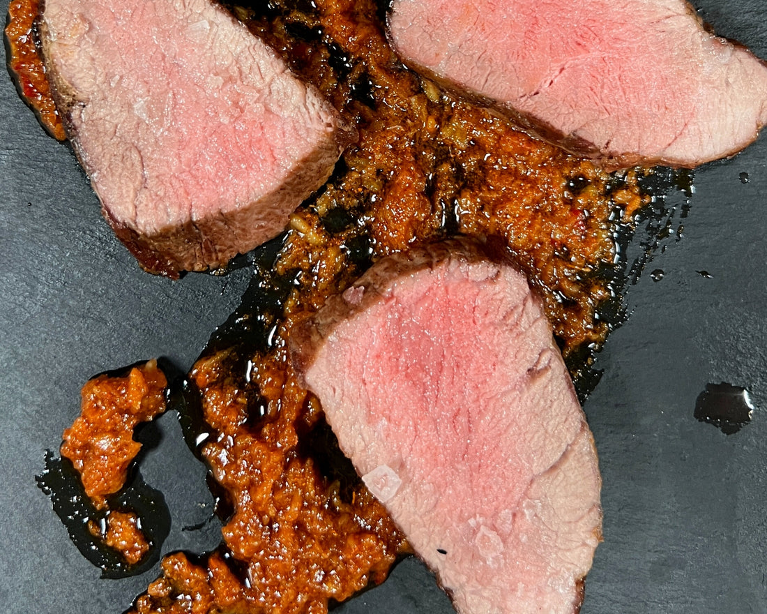 Basted Ibérico Denver "Presa" Steak with Red Mojo Picón