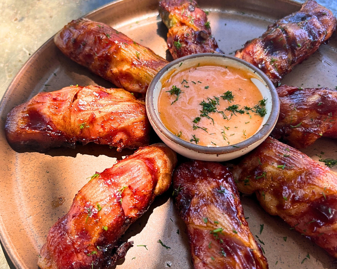 Bacon-Wrapped Stuffed Pickles with Ibérico-Wagyu Beef