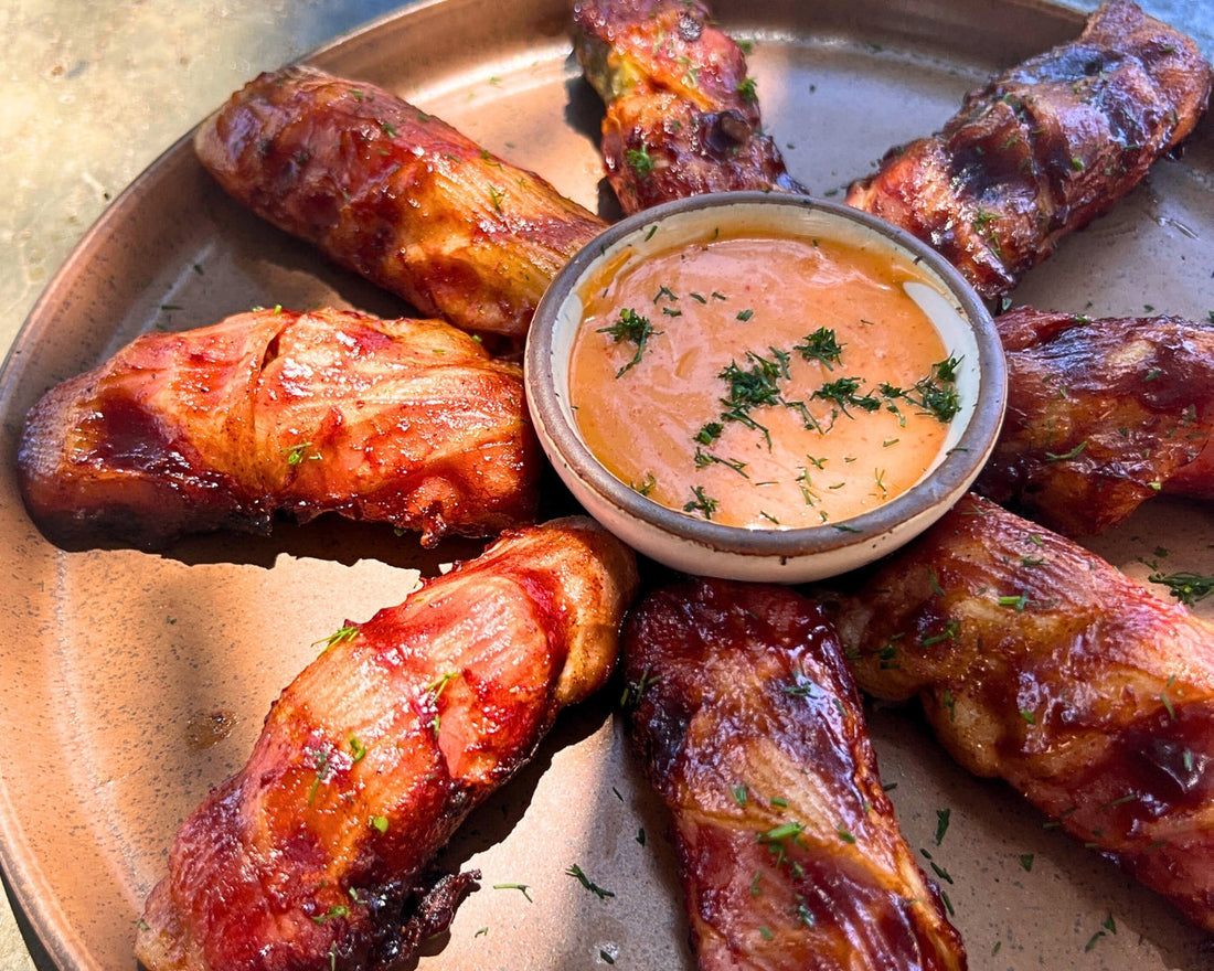 Bacon-Wrapped Stuffed Pickles with Ibérico-Wagyu Beef