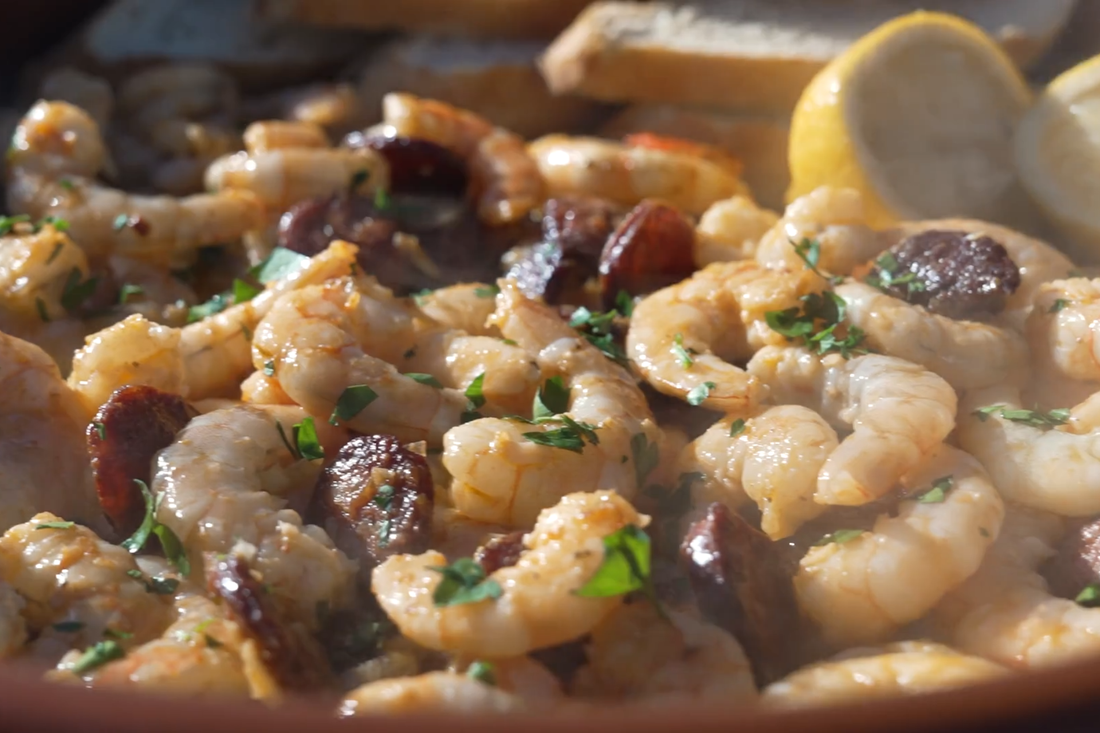 Gambas al Ajillo with Iberico Chorizo