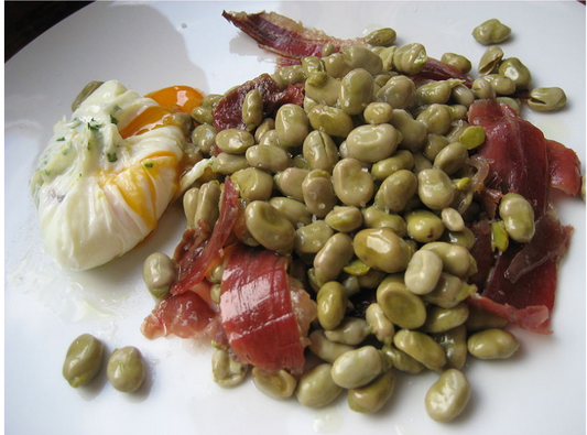 Broad beans with ham