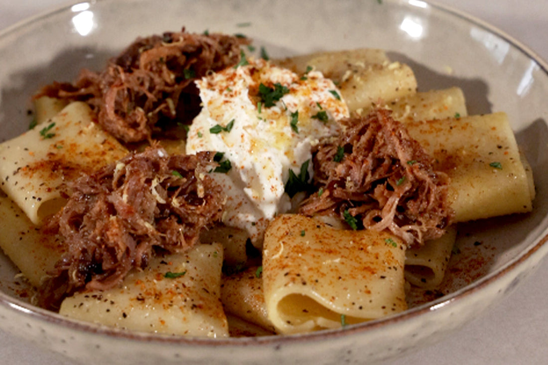 Buttered Pasta with Slow-Cooked boneless shoulder roast and Mascarpone Lime Cream