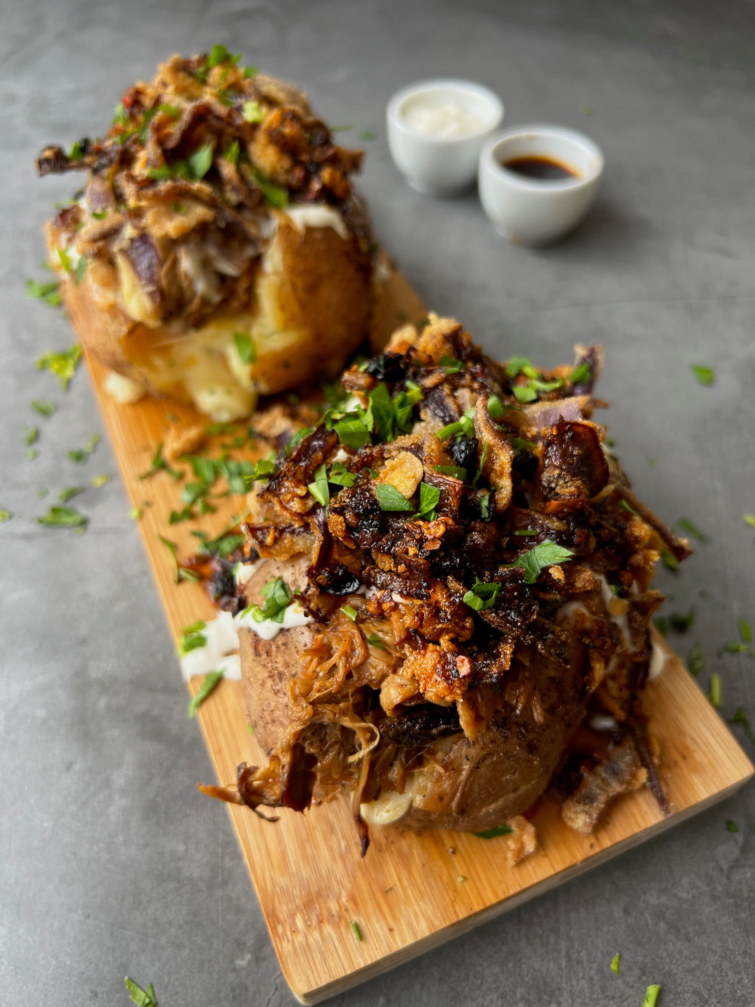 stuffed potato with coppa carnitas 