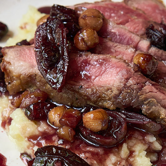 Pan-Seared Abanico with stone fruit compote