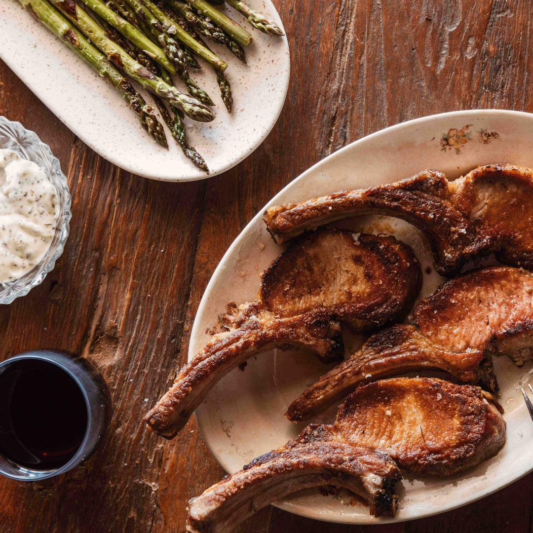 Grilled 4-Rib Rack with Thyme Alioli & Asparagus