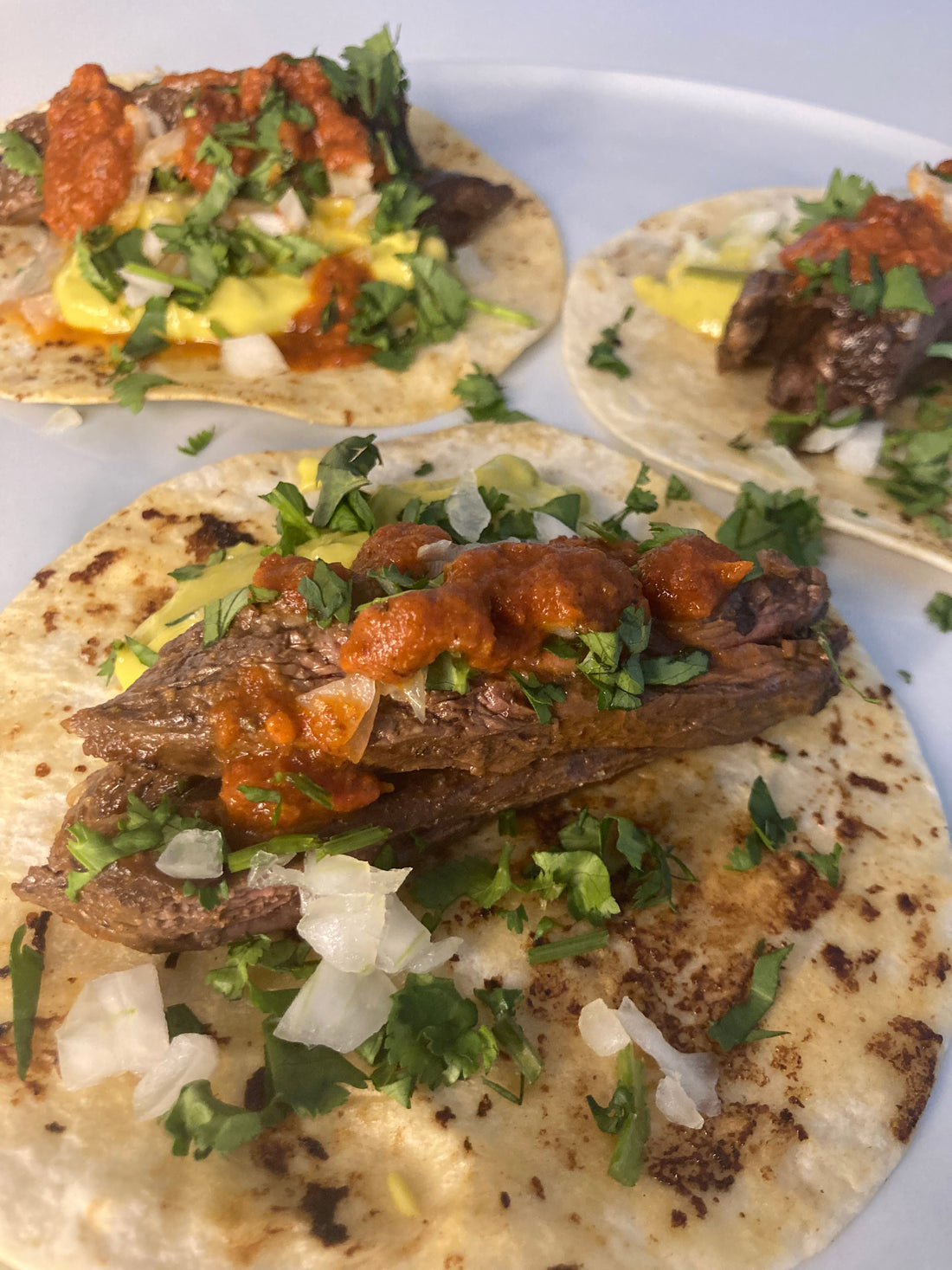 Entraña Tacos with Ranchera Sauce