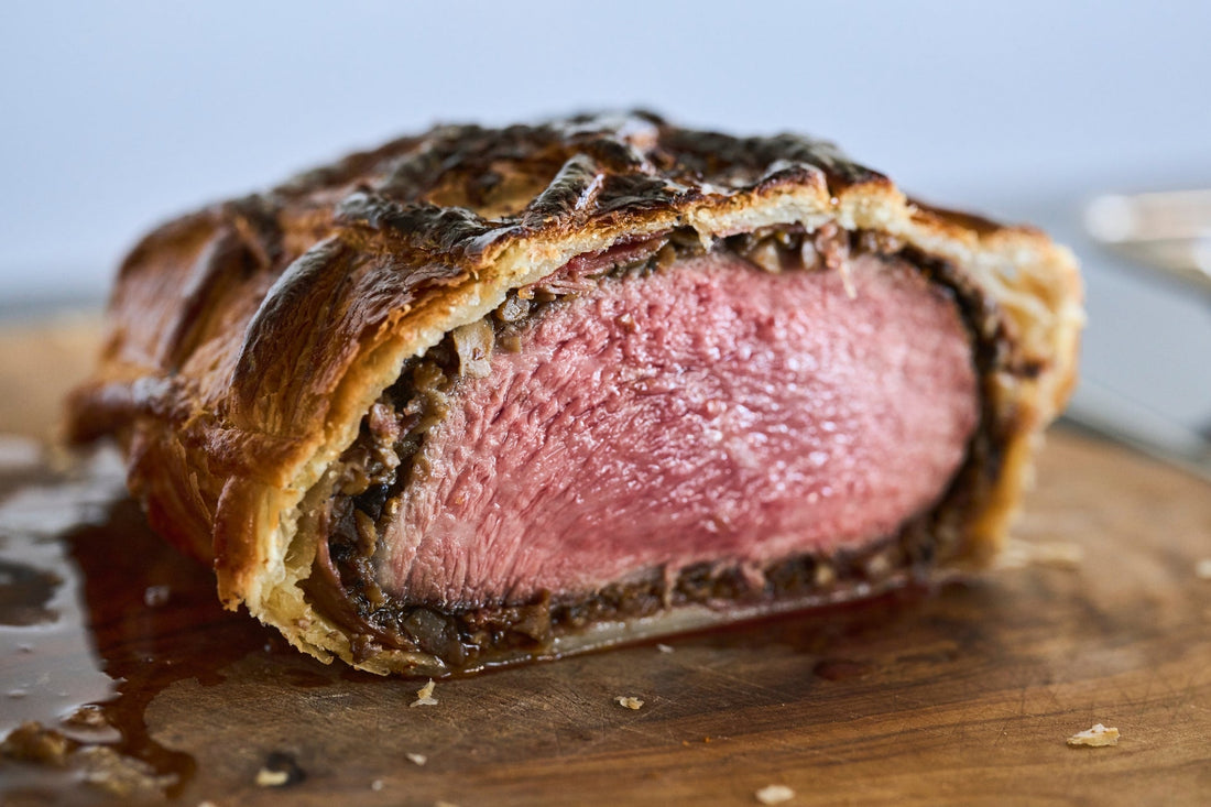 Oven baked Ibérico Presa Wellington with Bourbon Mushrooms Duxelles & Ibérico Shoulder Ham