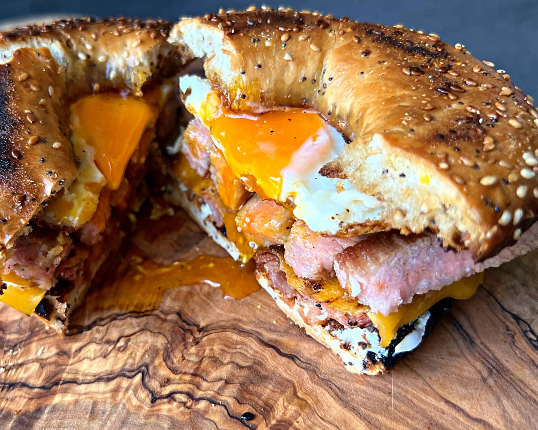 Cheddar Bacon Breakfast Bagel with Jowl Secreto