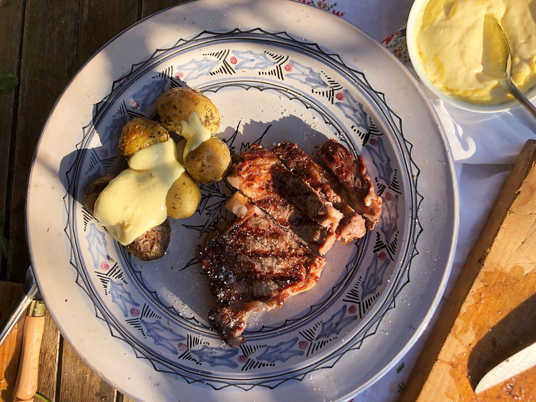 Top Loin with Grilled Potatoes with Alioli Sauce