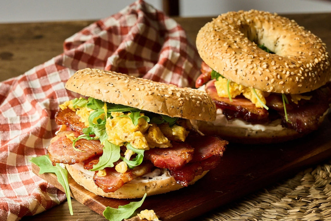 Ultimate Morning Boost Bagel: Sliced Ibérico Coppa Bacon & Creamy Egg Deligh