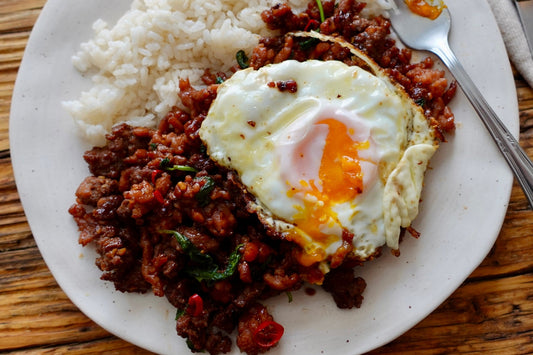 Basil Ground Ibérico Pork (Pad Kra Pao) with Rice & Crispy Fried Egg