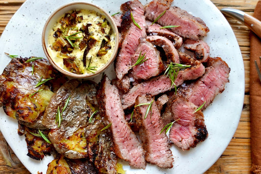 Grilled Ibérico Short Rib 'Abanico' with Charred Green Onion Aioli & Crispy Smashed Potatoes
