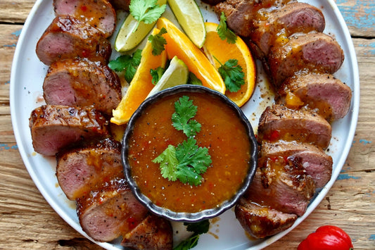Grilled orange-glazed Ibérico Tenderloin "Solomillo" with habanero mojo