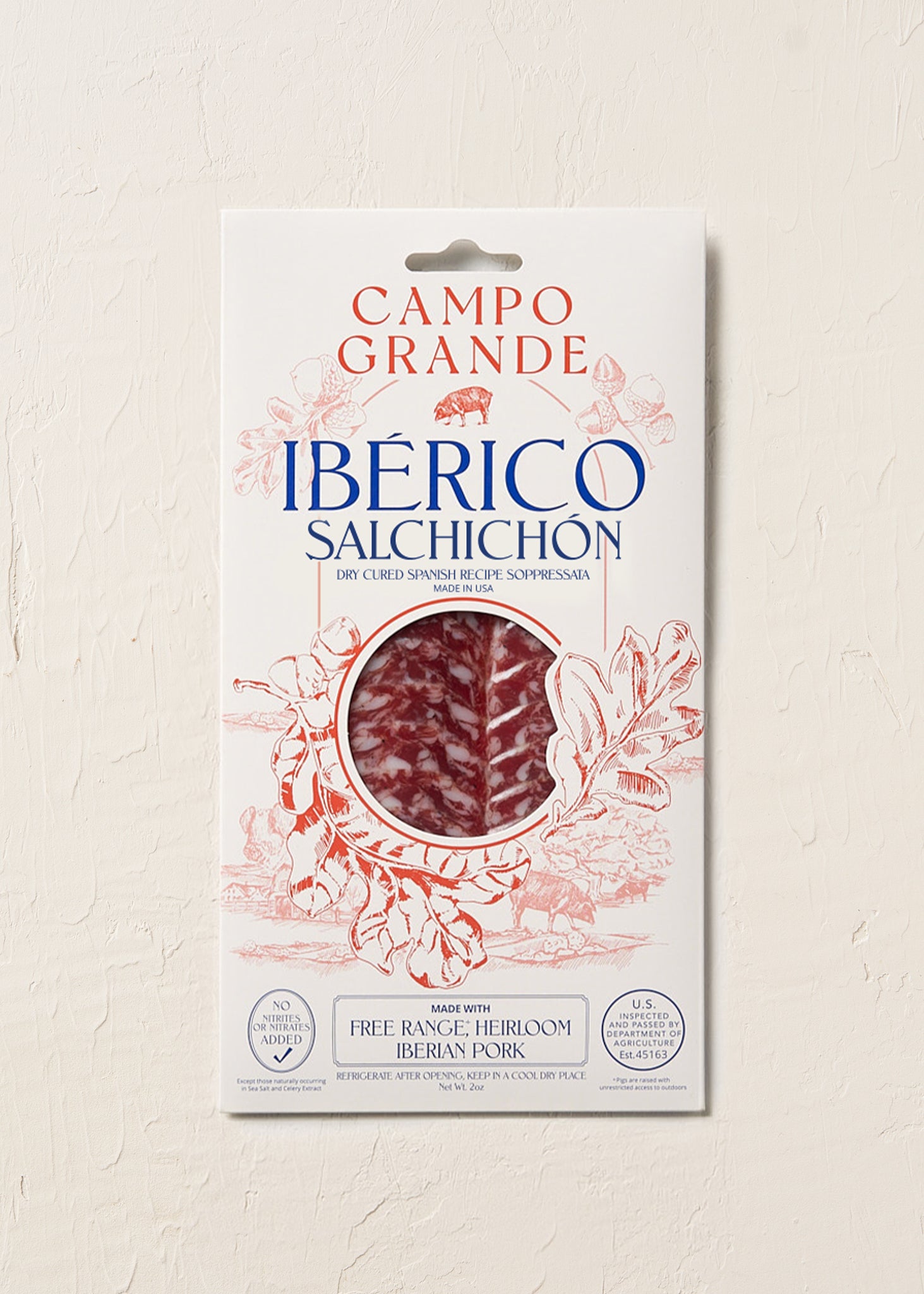 Campo Grande Iberico Salchichon dry cured Spanish recipe sliced pork sausage package made in USA.