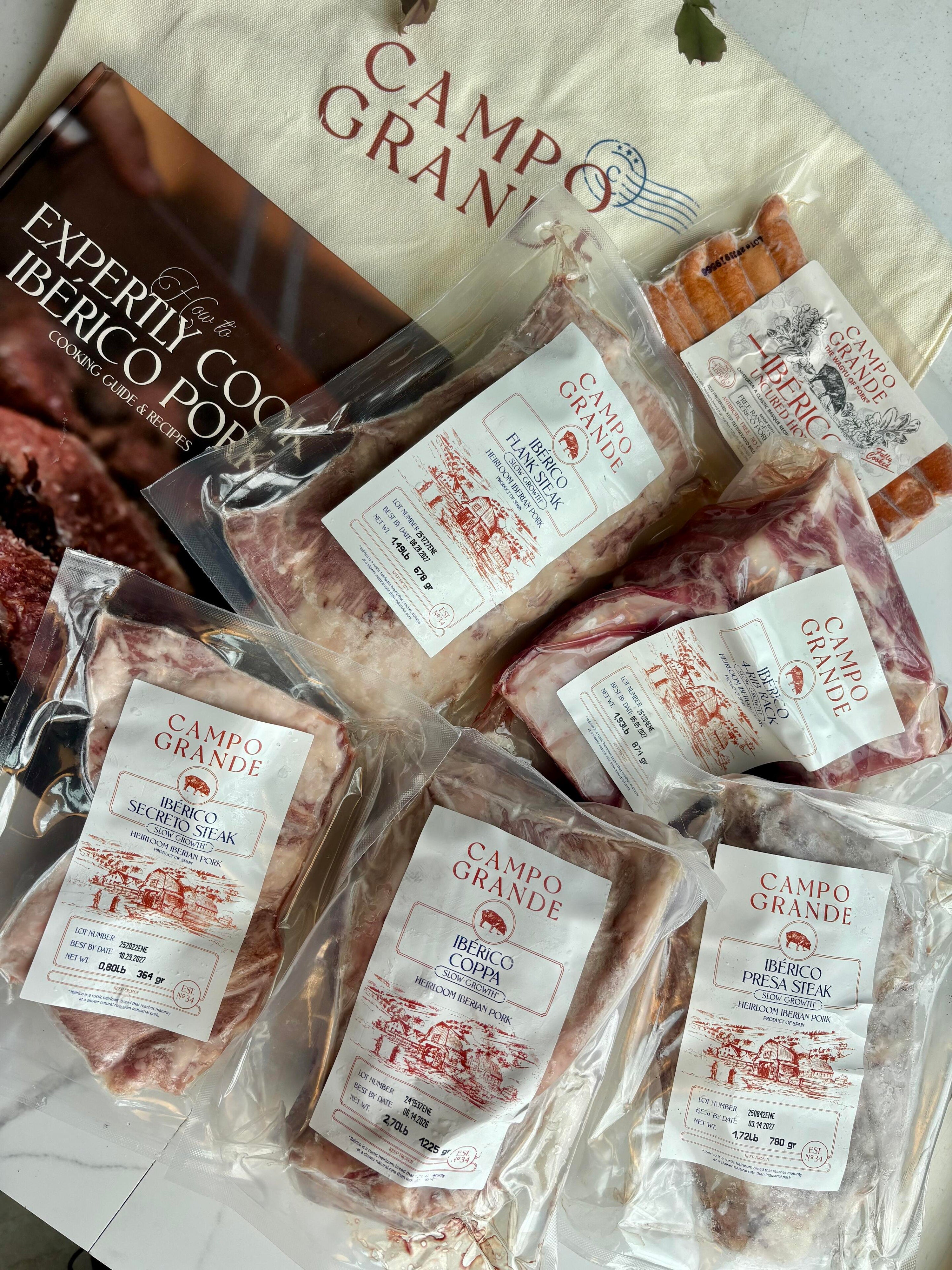 Ibérico pork showing its exceptional marbling versus supermarket pork