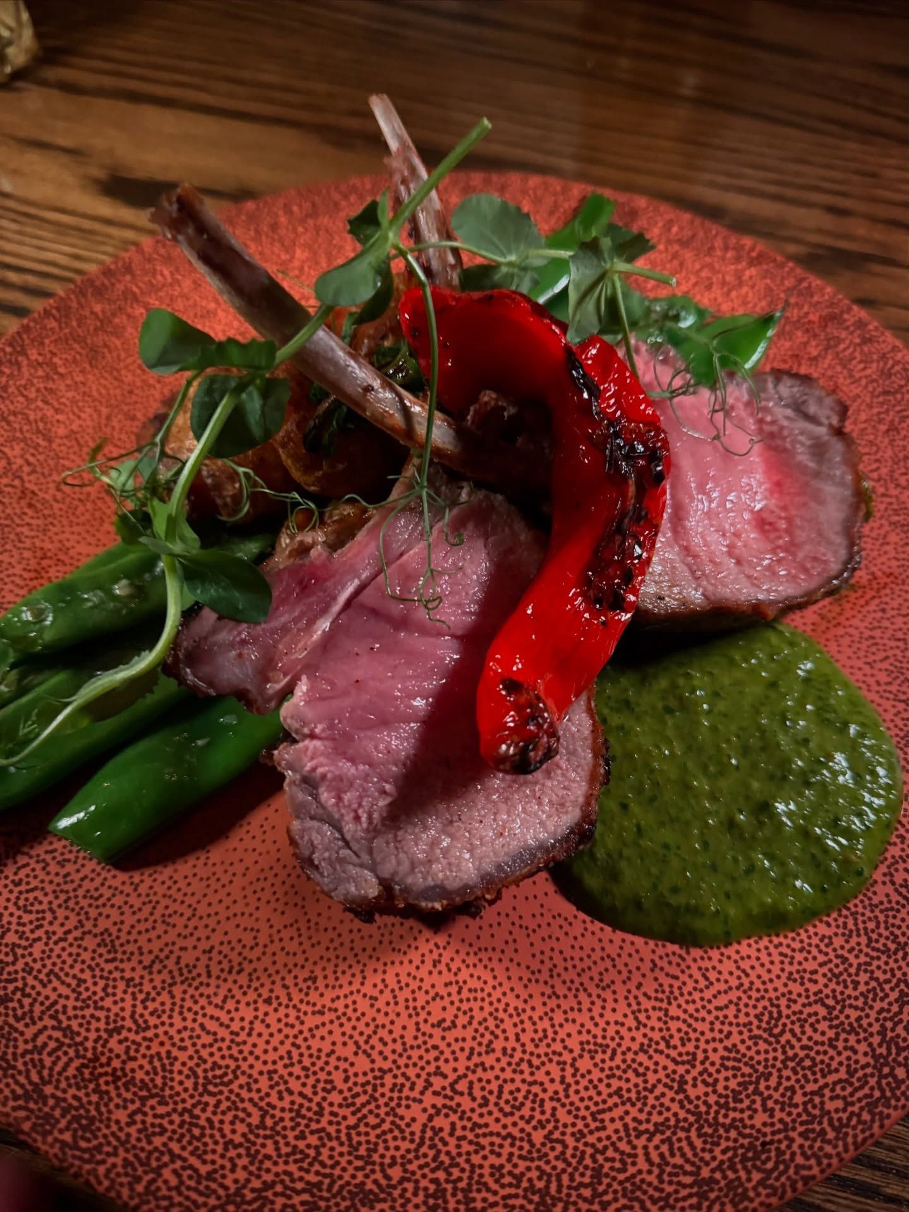 Close-up of perfectly cooked Ibérico, showing the pink blush